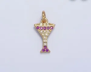 Authentic Gold micro pave cubic zirconia cz martini glass pendant cocktail charm