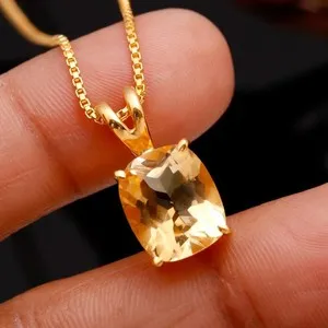 Authentic Solaris Radiance: Natural Citrine Cushion Talisman in Gold-Plated Sterling Silver
