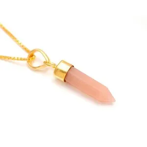 Authentic 100% Natural Peach Moonstone Tower Chain Necklace Gold Fill Solid Silver Jewelry