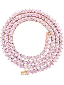 Authentic 14Ct Round Cut Pink Sapphire Lab Created Tennis Necklace 14K Rose Gold Plated