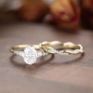 Authentic 2CTW Oval Moissanite Engagement Ring set, Bridal set, Promise Ring For Her