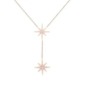 Authentic 18k Rose Gold Plated CZ Starburst Pendant Necklace 18 Inches For Women