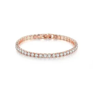 Authentic Rose Gold Plated Zircon Diamond Tennis Bracelet 6.69" Jewelry