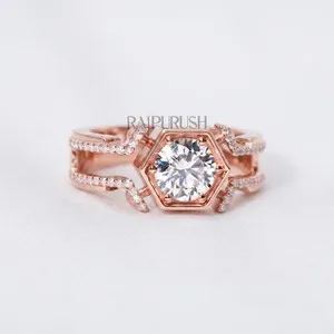 Authentic Hexagonal Harmony: Mens VVS Moissanite Bezel Ring - Radiant Protection and Good Fortune