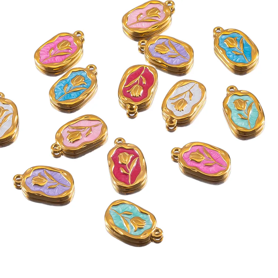 Authentic 2pcs Enamel Rose Charms Bracelet Necklace Pendant Connectors For DIY High Quality Jewelry Making Accessories