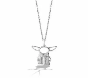 Authentic 1.00Ct Round Moissanite Star Wars Grogu Pendant Necklace 14K White Gold Plated