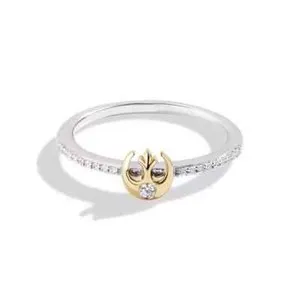 Authentic White Round Cut CZ Star Wars Inspired Engagement Ring 14K Two Tone Gold Plated