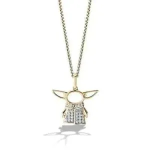 Authentic 1.20Ct Lab Created White Diamond Star Wars Grogu Pendant 14K Yellow Gold Plated