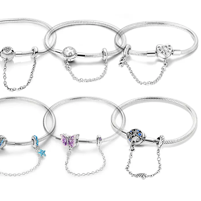 Authentic 925 Sterling Silver Bracelet Original 17-20 cm Heart Shell Butterfly Bracelet Compatible with DIY Charms Beads Fine Jewelry