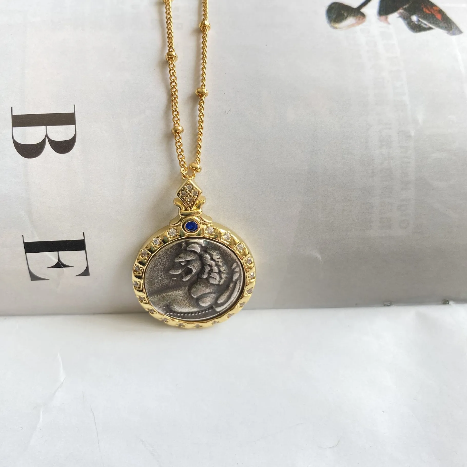 Authentic 2026 fashionable vintage "God of War" embossed necklace, a light luxury brand necklace, perfect for party gifts