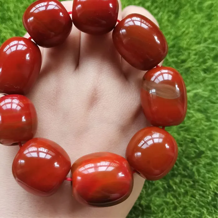 Authentic Authentic Warring States Red Agate Barrel Beads Bracelets Men's Simple Joker Bracelet Jewelry
