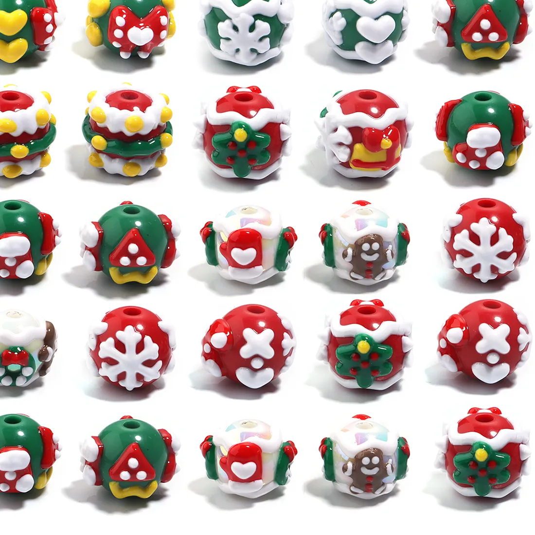 Authentic 5/25Pc Christmas Series Hand Drawn Spacers Beads DIY Loose Acrylic Beads for Jewelry Making Bracelet Christmas Decoration Supply