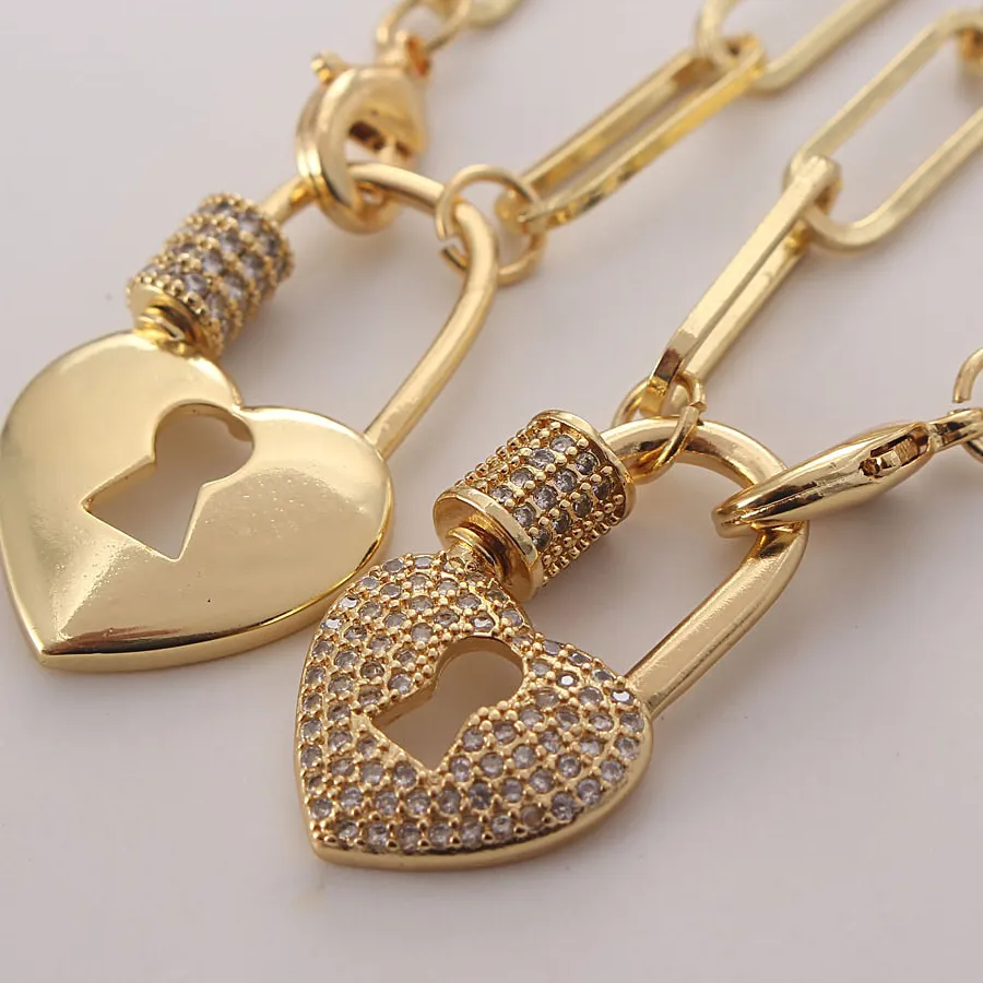 Authentic MHS.SUN Creative Can Open Heart Lock Pendant Necklaces Cubic Zircon Padlock Charm For Women Chunky Chain Choker Jewelry