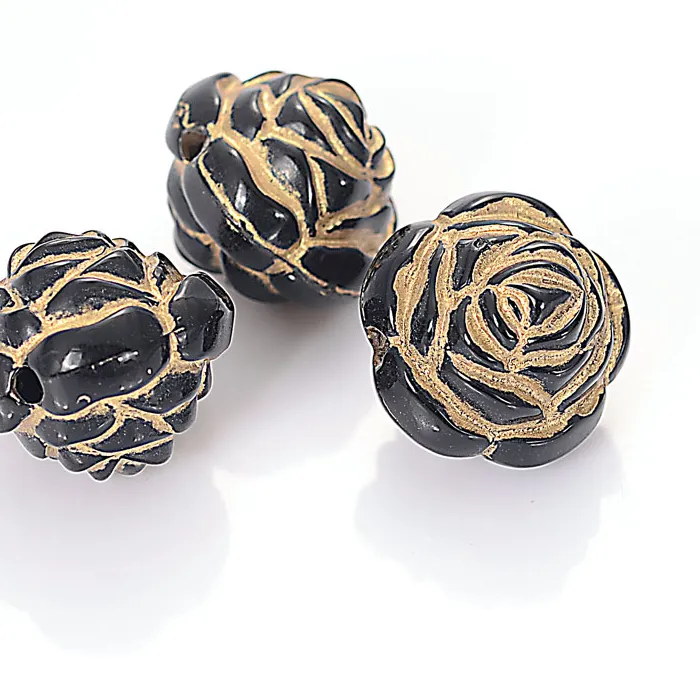 Authentic 25 Pc Retro Vintage Antique Design Acrylic Rose Flower Spacers Charms Beads For Diy Handmade Jewelry Making Findings Accessories