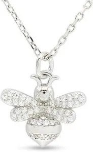 Authentic Bee Bumblebee Pendant 18" Necklace Cubic Zirconia in 14K Gold Plated Silver