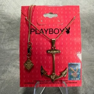 Authentic PLAYBOY White Trash Charms WTC 925 Sterling 14K Gold Plated Anchor Necklace Box