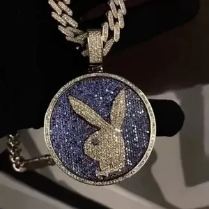 Authentic Real Moissanite 3Ct Round Cut Men's Playboy Pendant 14K Two Tone Gold Plated