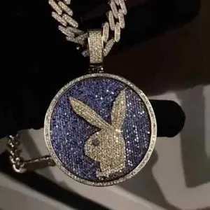 Authentic 2.50Ct Round Cut Real Moissanite Men's Playboy Pendant 14k Two Tone Gold Plated