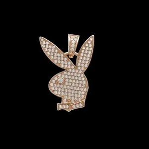 Authentic Playboy Bunny Pendant Simulated CZ Diamond 925 Sterling Silver Gold Plated