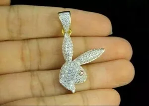 Authentic Round Simulated Diamond Stunning Playboy Charm Pendant In 14K Yellow Gold Plated