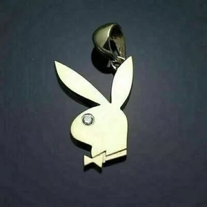Authentic 1.50 Ct Round Real Moissanite Playboy Bunny Pendant 14K Yellow Gold Plated