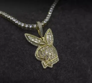 Authentic 2.20Ct Round Real Moissanite PLAYBOY BUNNY Men's Pendant 14K Yellow Gold Plated