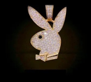 Authentic Stunning Playboy Cluster Pendant Round Simulated Diamond 14K Yellow Gold Plated