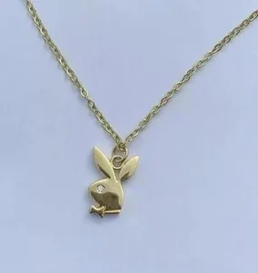 Authentic 0.10Ct Round Cut Real Moissanite Playboy Bunny Pendant 14k Yellow Gold Plated