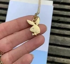 Authentic Playboy Bunny Pendant Necklace 14K Yellow Gold Plated 0.2Ct Round Cut Moissanite