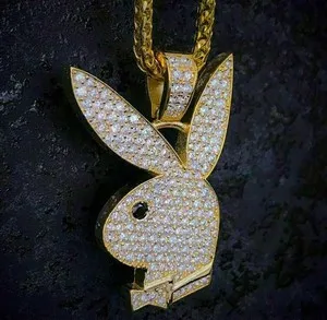 Authentic 2Ct Certified Real Moissanite Playboy Pendant 14K Yellow Gold Plated Silver
