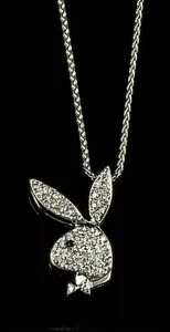 Authentic 2Ct Real Moissanite Playboy Bunny Necklace 14K White Gold Plated Free Chain