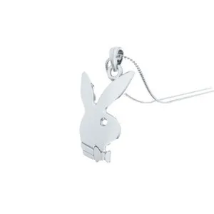 Authentic 18K White Gold Plated Playboy Shape Pendant Necklace Real 925 Sterling Silver