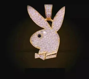 Authentic 1.50 Ct Real Moissanite 14K Yellow Gold Plated Silver 18" Chain Playboy Pendant