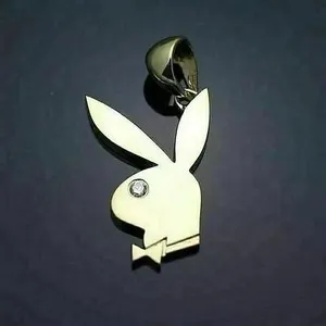 Authentic Round Cut Real Moissanite Playboy Bunny Pendant 14K Yellow Gold Plated