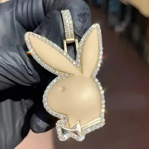 Authentic 2Ct Real Moissanite Playboy Bunny Pendant Necklaces 14K Yellow Gold Plated