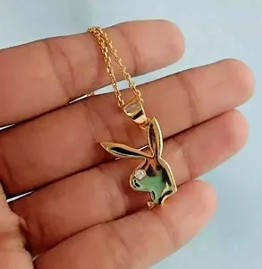 Authentic Moissanite 0.10Ct Round Cut Playboy Bunny Pendant 14K Yellow Gold Plated Silver