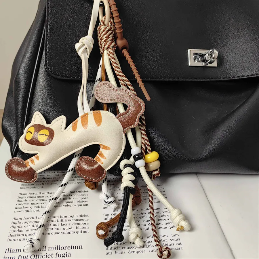 Authentic INS Style Cute Leather Kitten Animal Pendant, Handmade Braided Rope Mixed and Matched Boys and Girls Bag Pendant