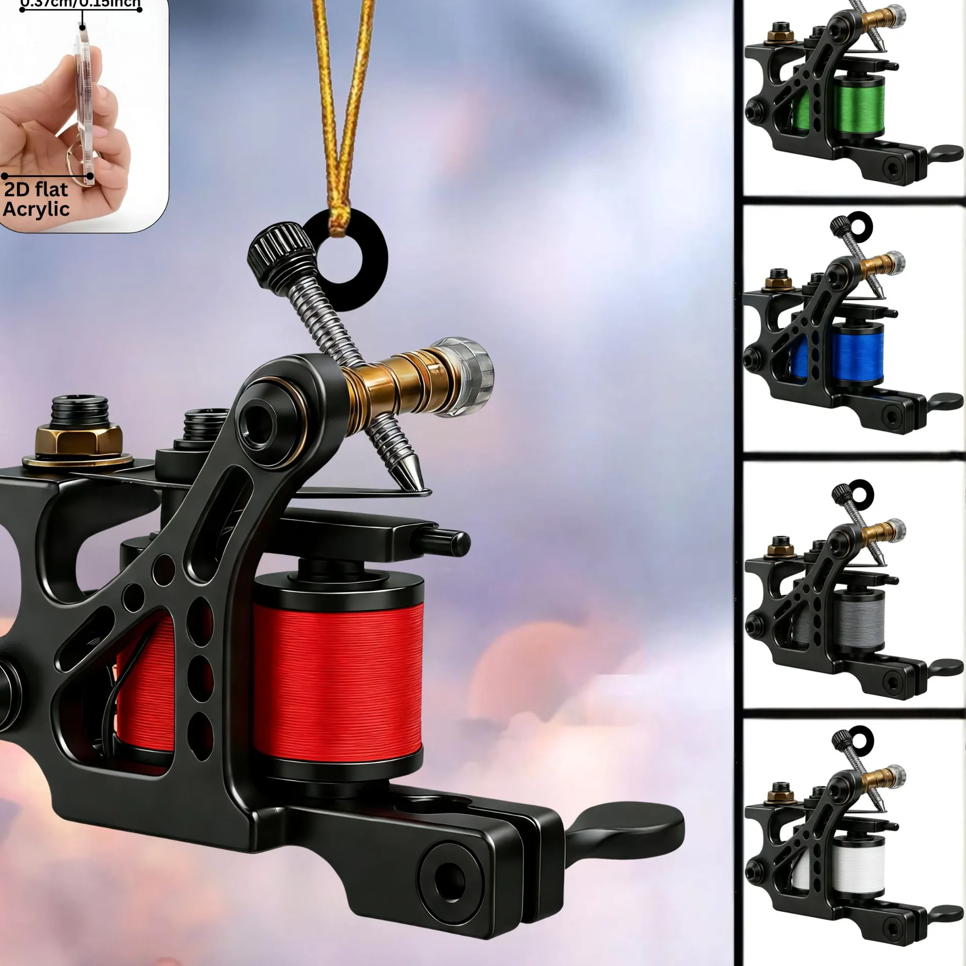 Authentic 2D Tattoo Machine Keychain Acrylic Pendant For Outdoor Tree Top Decor Birthday Christmas Scene Embellishments Boys