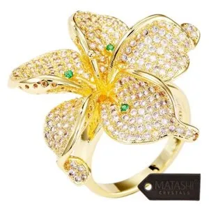 Authentic Women's Gold-Plated Flower Trendy Ring Cubic Zirconium by Matashi Size 6