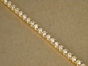 Authentic Lady's Women's Yellow Gold Plated CZ Tennis Bracelet S sosos 7.5in Long 4mm wide