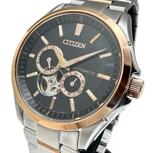 Authentic Citizen NP1014-51E Automatic Men’s Watch Black Dial Silver Gold Plated 39mm