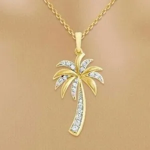 Authentic 2 Ct Round Cut Real Moisanite Women's Palm Tree Pendant 14K Yellow Gold Plated