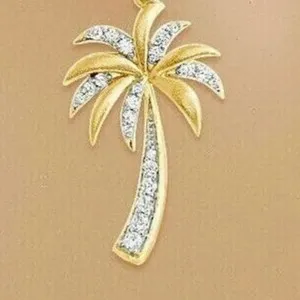 Authentic 2 Ct Round Simulated Diamond Women's Palm Tree Pendant 14K Yellow Gold Plated