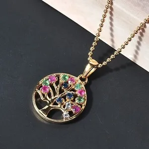Authentic Tree of Circle Pendant Exotic 18K Yellow Gold Plated 925 Sterling Silver