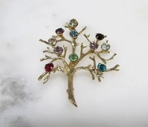 Authentic Gold Plated Sterling Silver Tree Brooch / Pin w/ Unknown Stones ~ 9g ~ 5-E389