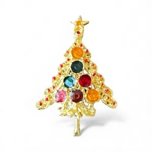 Authentic Vintage Gold Plated Enamel Christmas Tree Brooch Pin