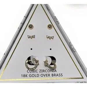 Authentic 18K Gold Plated Christmas Earrings 3 Piece Set w/ Xmas Tree Ornament Box