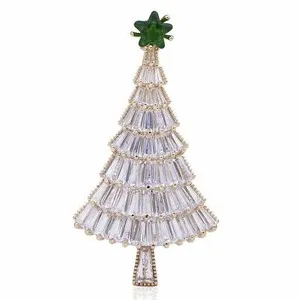 Authentic Christmas Tree White CZ Stone Crystal Brooch Pin Gold Plated Holiday X336