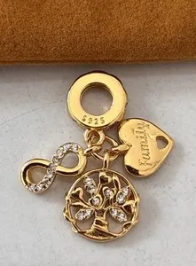Authentic Gold Plated Sterling Silver Family Heart Tree Infinity Dangle Charm 925 Bead Uk