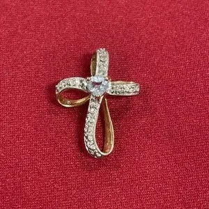 Authentic ROSS SIMONS Sterling Silver Gold Plated Texture & Blue Topaz Cross Pendant